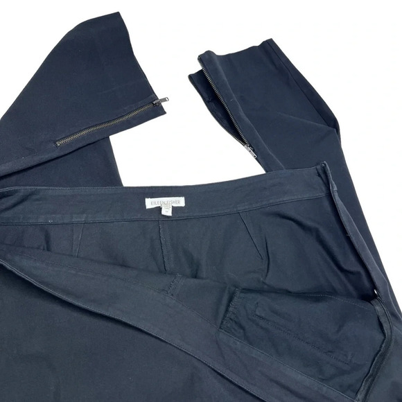 Eileen Fisher Black Cotton Slim Fit Ankle Pant with Ankle Zipper Size Medium - Picture 8 of 12